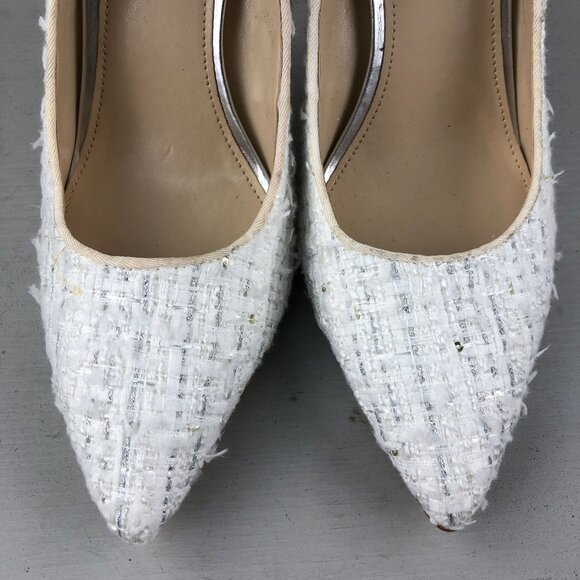 Nine West Women's 10.5M Tatiana White Silver Tweed Pointed Toe High Heel Pumps - Picture 5 of 13